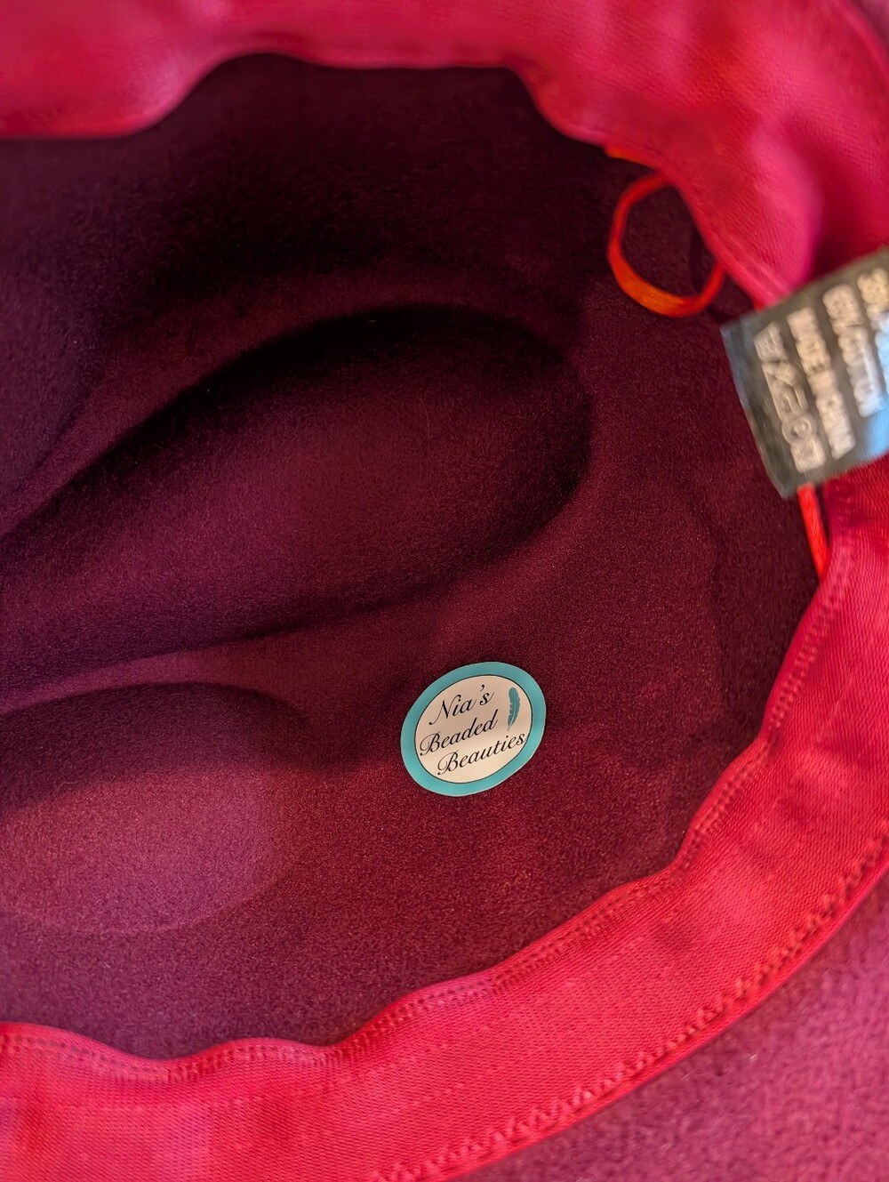 Burgundy Fedora Hat with Beaded Brim - Picture 5 of 6